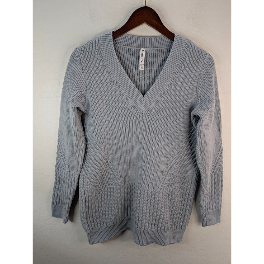 Athleta Teton‎ Sweater Women's XS Gray Ribbed Geometric #632078-02 Knit Sweater